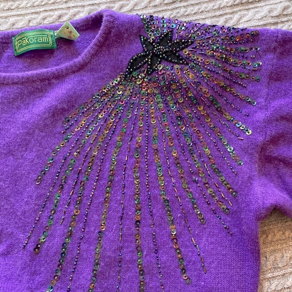 Vintage Lambswool Angora Starburst Beaded Sweater - Picture 8 of 10